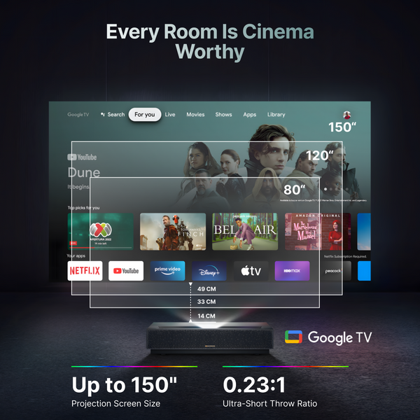 Formovie Cinema Edge 4K UST Laser Projector Featuring Google TV with Netflix
